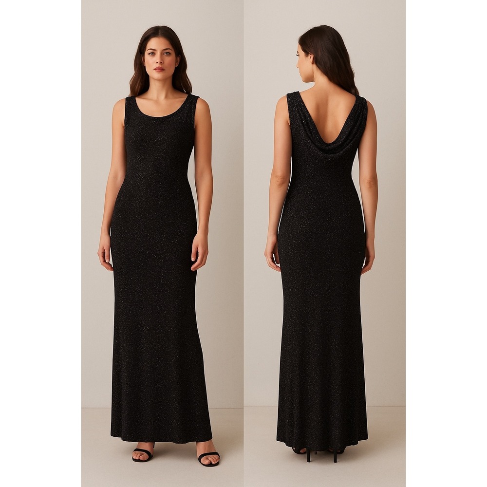 Jessica Howard Vintage 90 Black Sparkle Gown Maxi Dress Cowl Whimsigoth Fairy 10